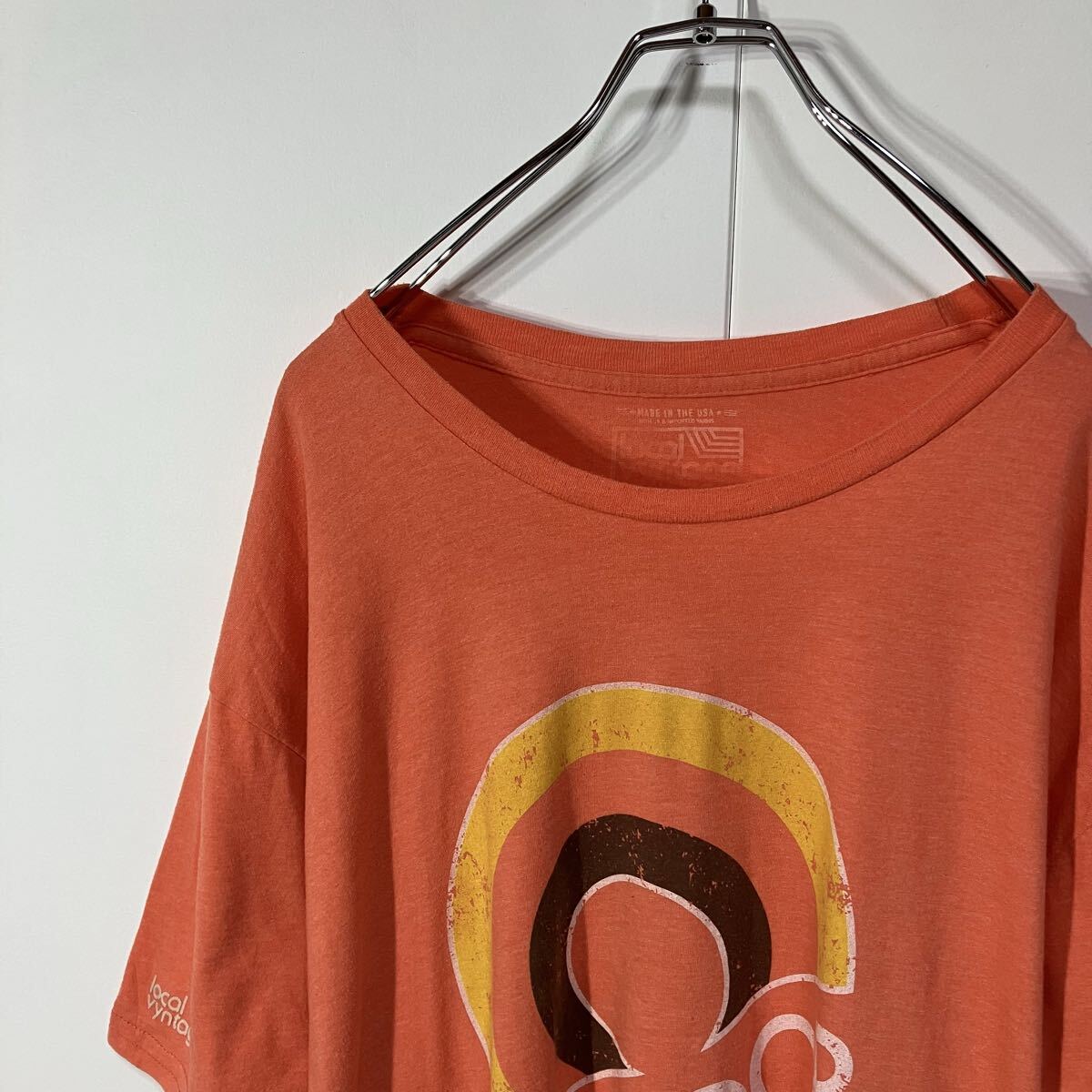 古着 プリント クルーネック 半袖Tシャツ 大きいサイズ ヴィンテージ感 オレンジ XL拍卖