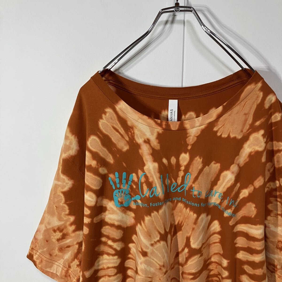 古着 アート プリント クルーネック 半袖 Tシャツ 大きいサイズ 一点物 レッドブラウン オレンジ 3XL拍卖