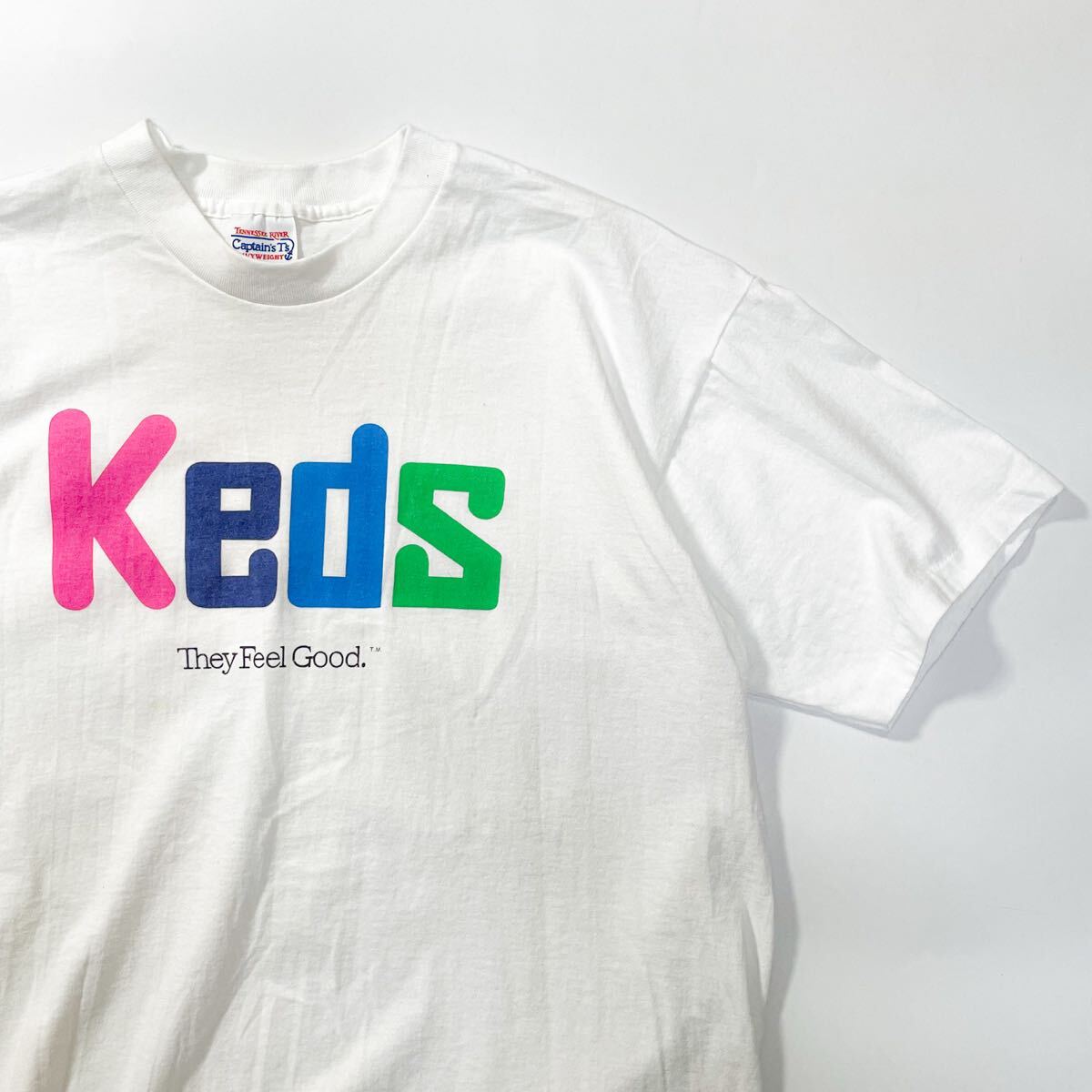 80s 90s keds ケッズ Tennessee river プリントt ロゴ ビンテージ アメリカ製 usa old XL シングルステッチ スニーカー Tシャツ tee 70s拍卖