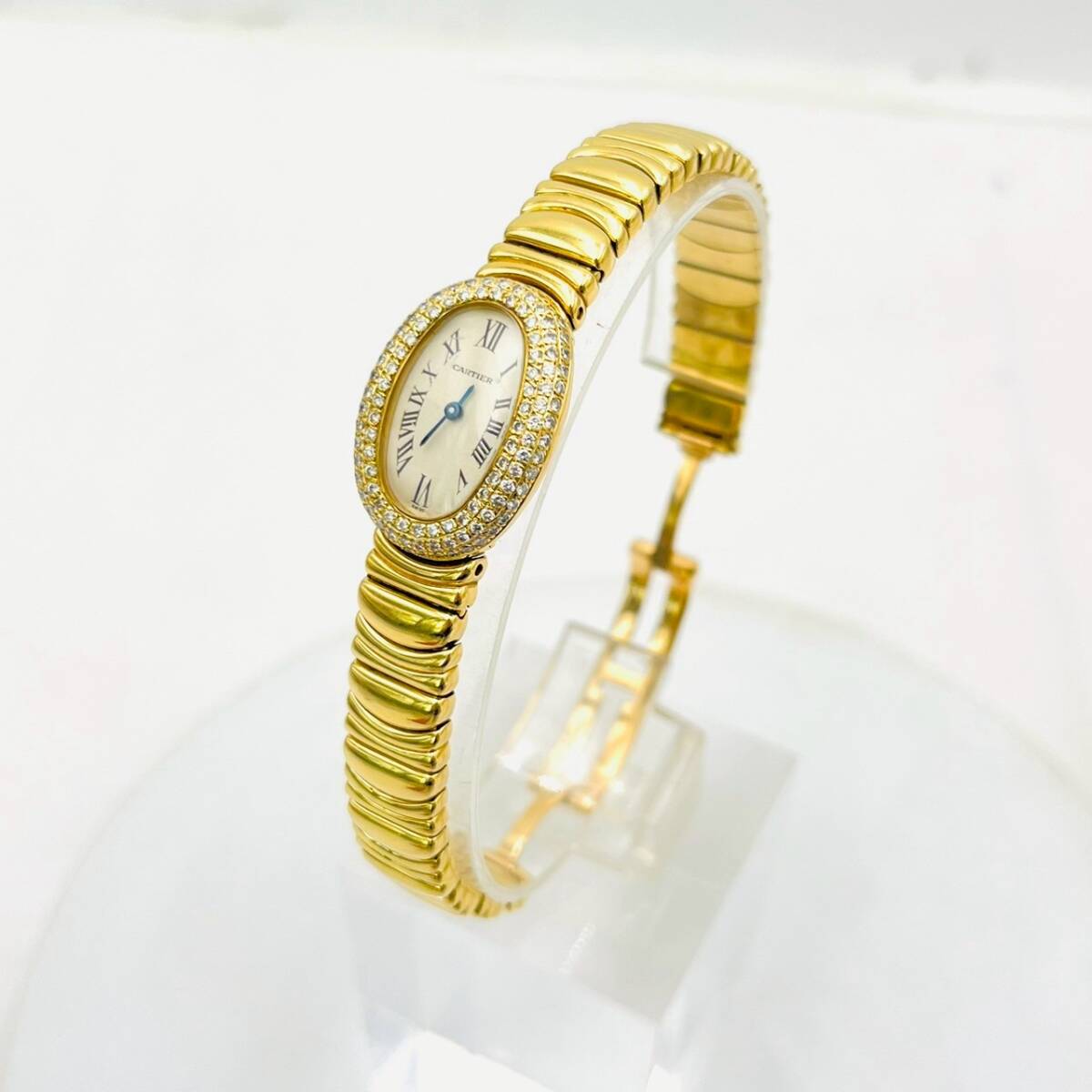 【送料無料】Cartier カルティエ ベニュワール 750 K18 金無垢 2列ダイヤモンドベゼル クオーツウォッチ 63.18g拍卖
