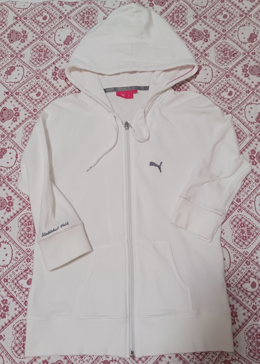 PUMA ジップアップパーカーサイズLフード付ホワイトサイズL拍卖