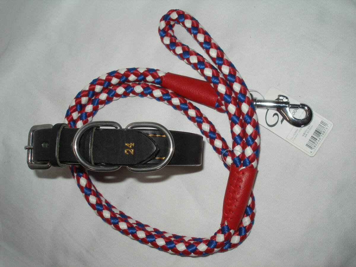 犬用 首輪 中型犬用 ブラック(24) + リード (体重20Kg以下)の2点セット 新品倉庫保管品 赤青拍卖