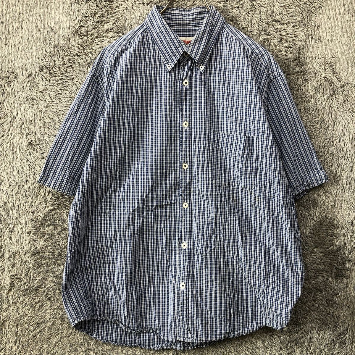 McGREGOR マックレガー 半袖シャツ ボタンダウン チェック柄 サイズL ブルー 青 メンズ トップス 最落なし (Y2)拍卖