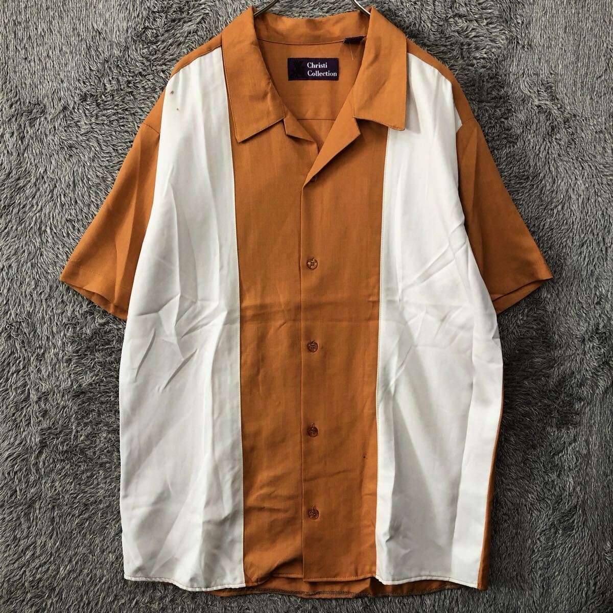 US古着 VINTAGE ヴィンテージ 半袖シャツ 開襟シャツ オープンカラー サイズ3XL オレンジ メンズ トップス 最落なし (Y2)拍卖