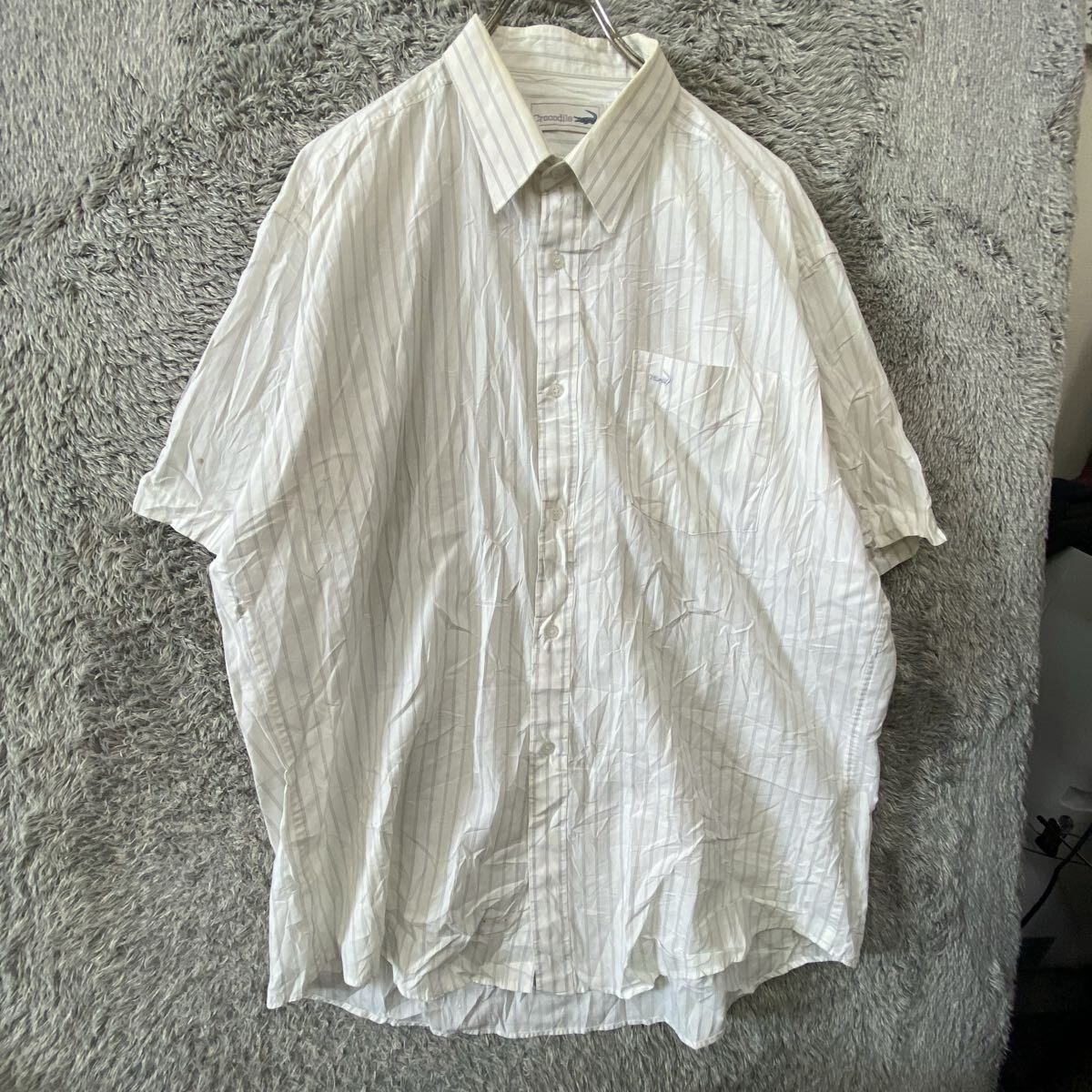 crocodile クロコダイル 半袖シャツ ストライプ ホワイト 白 メンズ トップス 最落なし (Z2)拍卖
