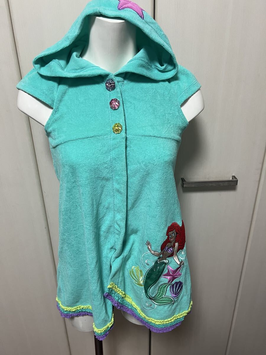 新品 ディズニー アリエル フード付きタオル 巻きタオル ラップタオル 子供用 ミントグリーン 10サイズ拍卖