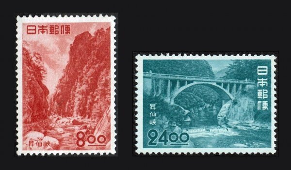 N237■【糊落ち】観光地百選切手 昇仙峡 2種(8円、24円)■未使用・良好拍卖