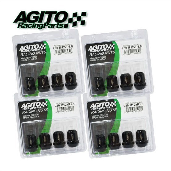 【16本】AGITO レーシングナット L30 17HEX M12xP1.5 クロモリ製 全長30mm 60°テーパー座 貫通タイプ/ロードスター ND5 NA6CE NB8拍卖