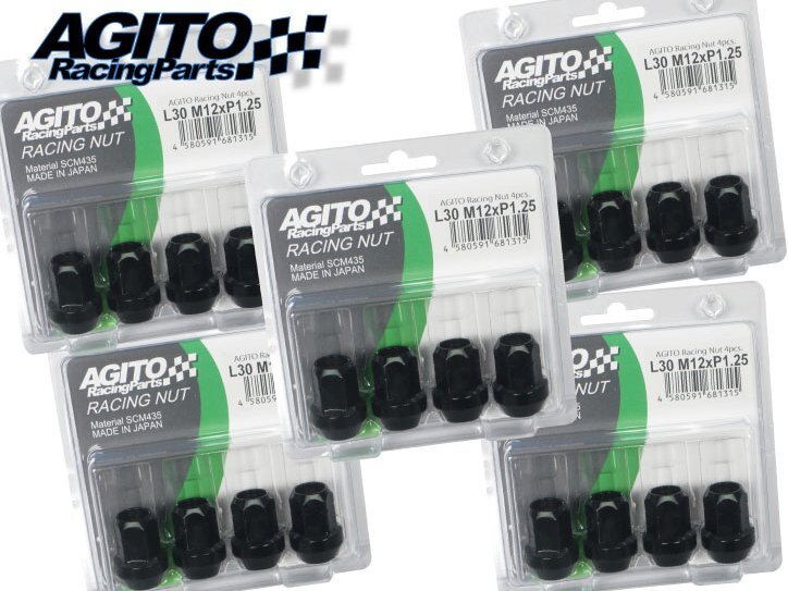 【20本】AGITO レーシングナット L30 17HEX M12xP1.25 クロモリ製 全長30mm 60°テーパー座 貫通タイプ/日産 GT-R BNR34 R35拍卖