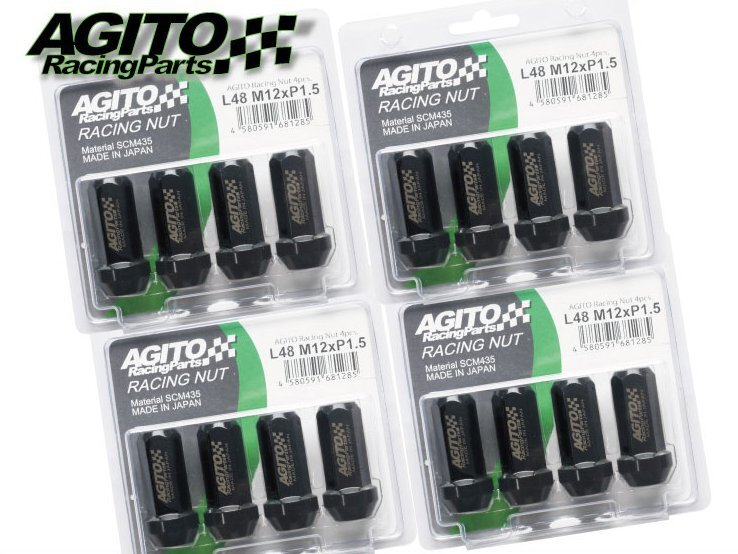 【16本】AGITO レーシングナット L48 17HEX M12xP1.5 クロモリ製 全長48mm 60°テーパー座 貫通タイプ拍卖