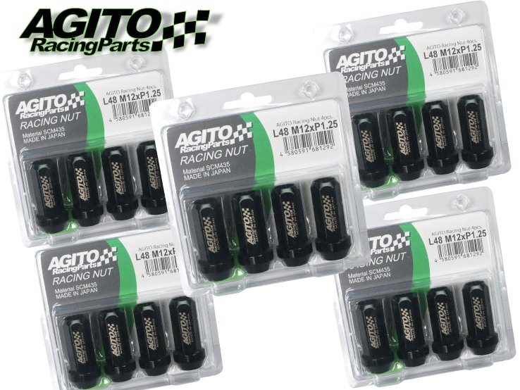 【20本】AGITO レーシングナット L48 17HEX M12xP1.25 クロモリ製 全長48mm 60°テーパー座 貫通タイプ/ジムニー JB64W JB23W JA11 JA74拍卖