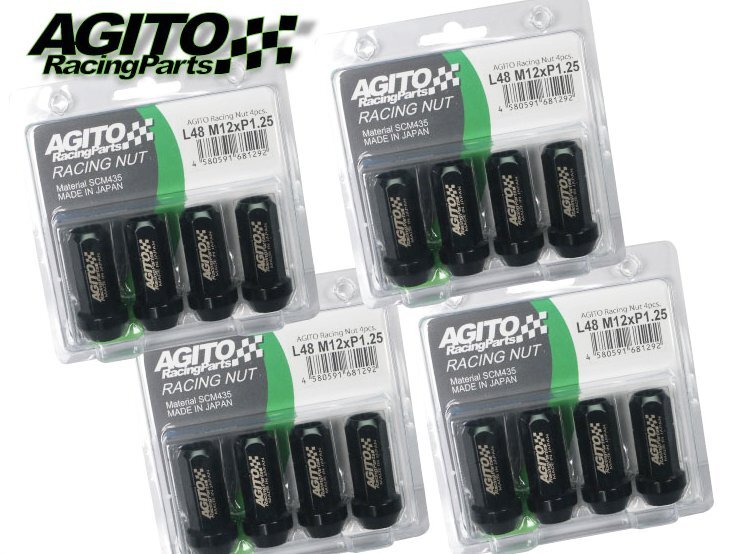 【16本】AGITO レーシングナット L48 17HEX M12xP1.25 クロモリ製 全長48mm 60°テーパー座 貫通タイプ/日産 スズキ スバル拍卖