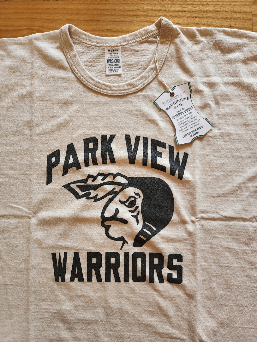 新作 即決★WARE HOUSEウ エアハウス4064 2ND-HAND セコハン プリント半袖Tシャツ PARK VIEW インディアン 日本製 クリーム M拍卖
