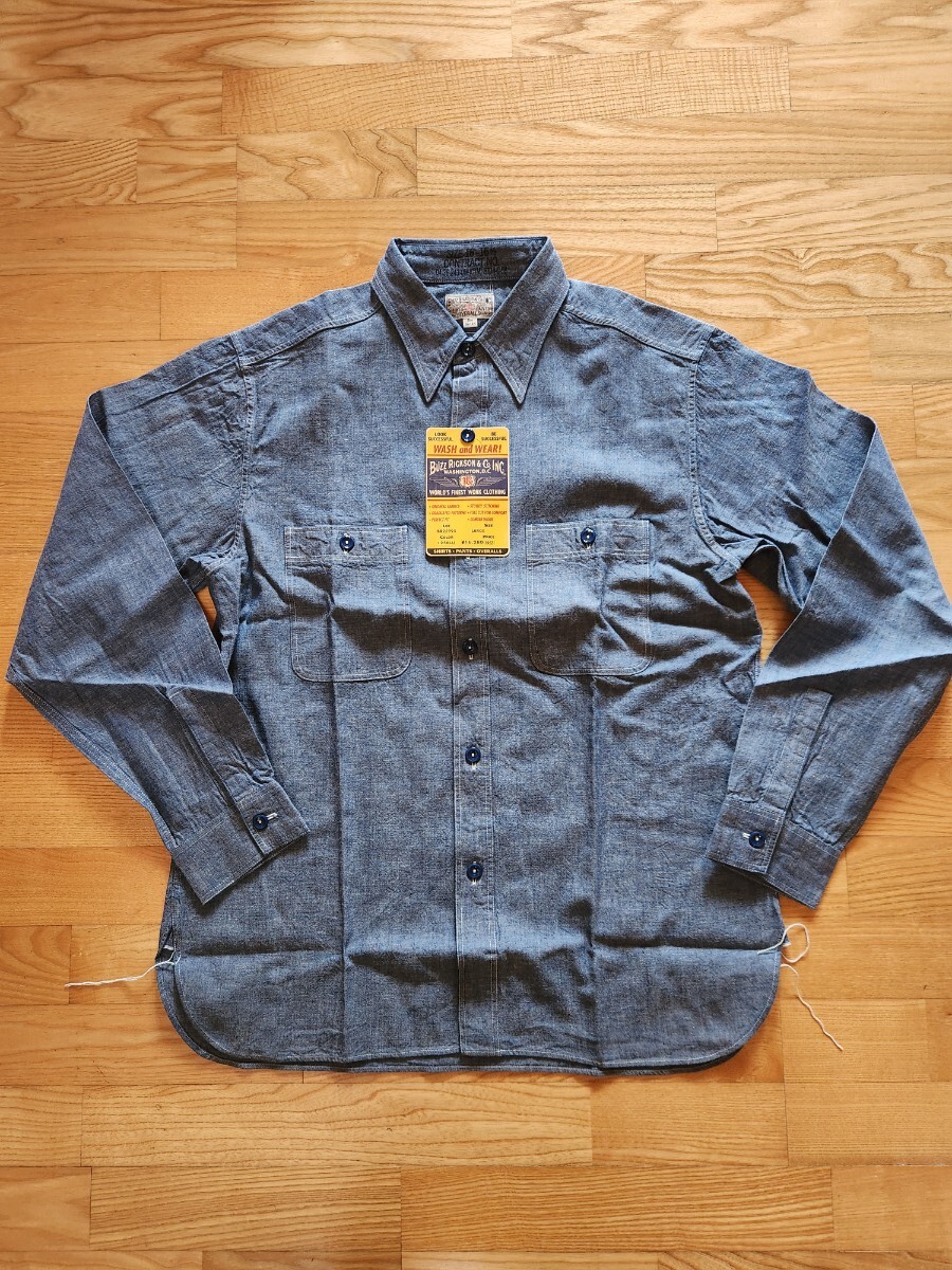 新作 送料込★東洋 BUZZ RICKSON'S バズリクソンズ BR25995 BLUE CHAMBRAY WORK SHIRT 長袖シャンブレー ワークシャツ ブルー M拍卖
