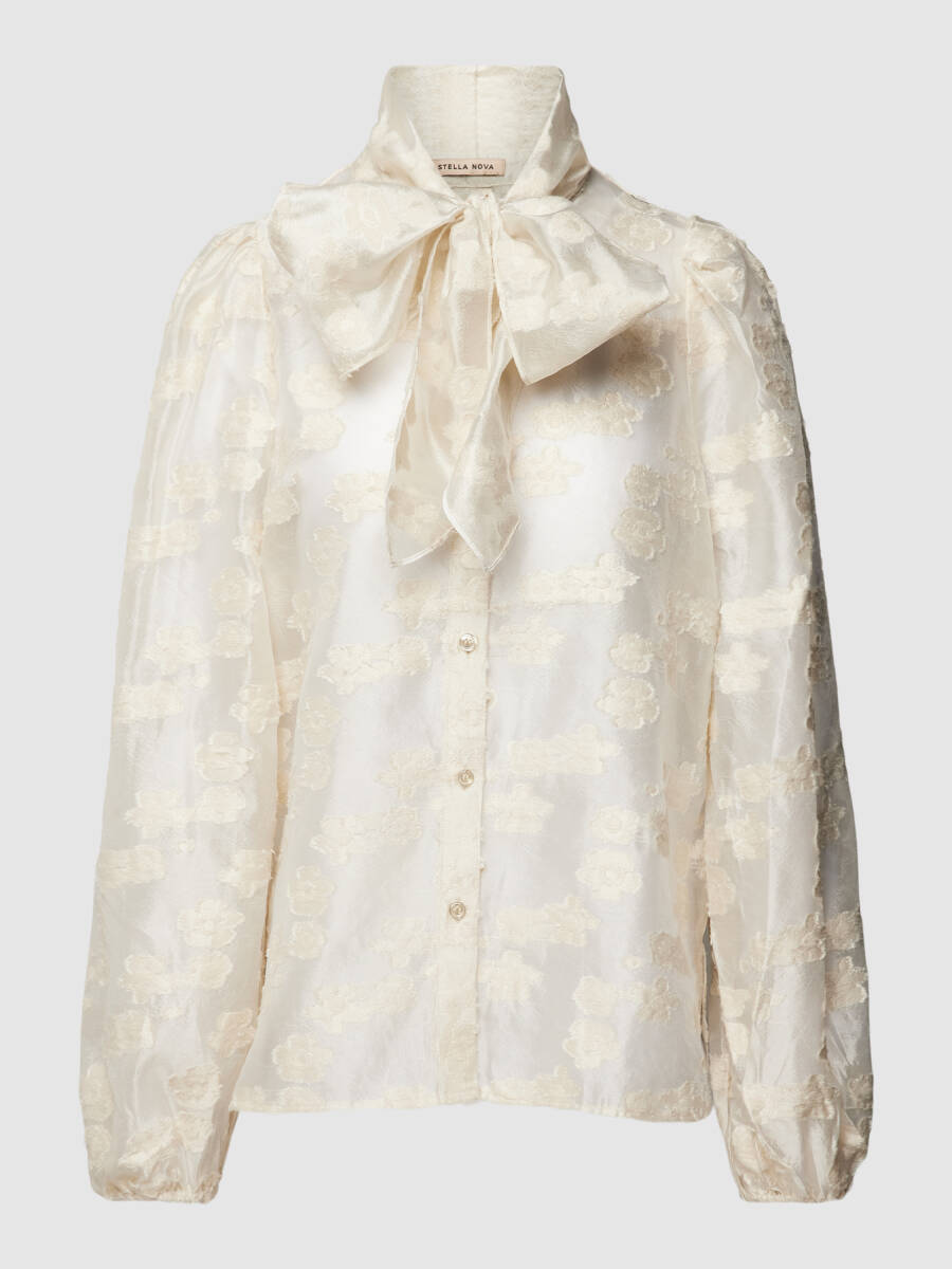 新品タグ付き STEKKA NOVA オーガンジー シースルー シアー 花柄ブラウス 長袖ブラウス ボウタイブラウス ステラノヴァ拍卖