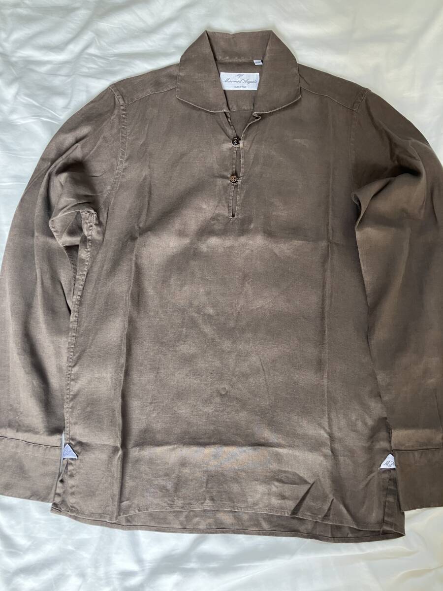 Massimo d' Augusto(マッシモダウグスト)リネン カプリシャツ ブラウン サイズXS 美品拍卖