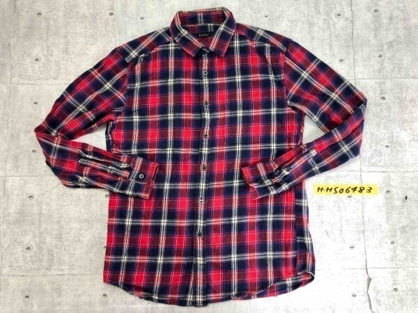 RAGEBLUE レイジブルー メンズ コットン 胸ポケット チェック 長袖 ネルシャツ M 赤紺オフホワイト拍卖