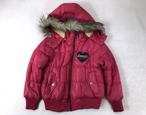 Jenall style レトロ キッズコア 古着 光沢 中綿 パーカー ジャケット キッズ エコファー フード取外し可能 120 ピンク拍卖