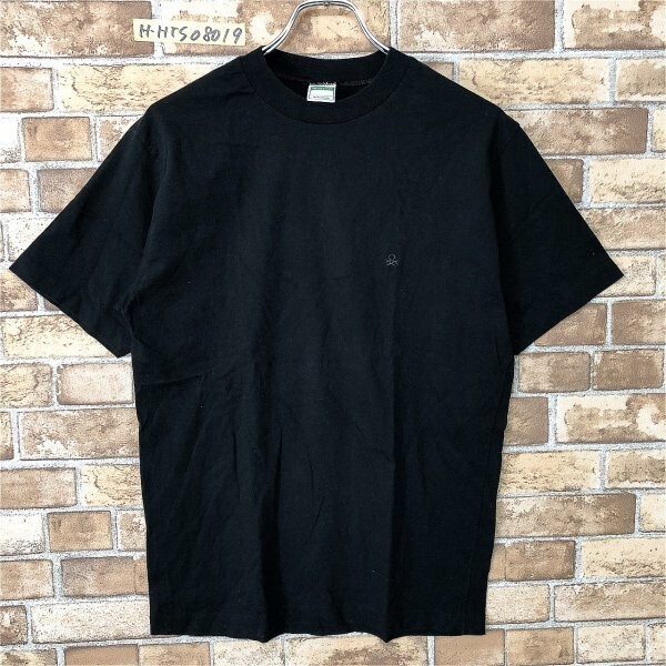 UNITED COLORS OF BENETTON ベネトン メンズ イタリア製 ワンポイント刺繍 半袖Tシャツ 黒 XS 美品 無地 ベーシック拍卖