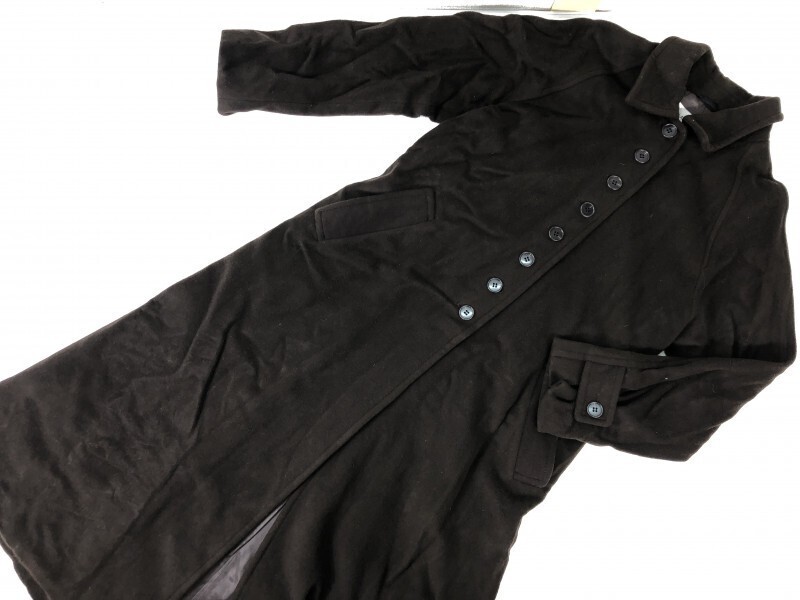 ロートレアモン LAUTREAMONT オールド レトロ モード 古着 レディース ウール100% メルトン メニーボタン ロング コート 2 茶色拍卖