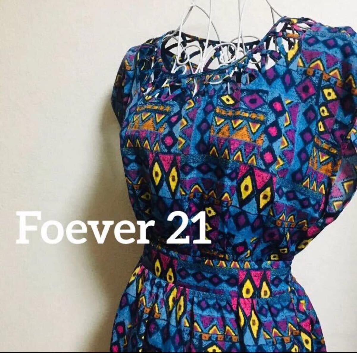 訳あり Foever21 膝丈柄ワンピ ミニ丈拍卖