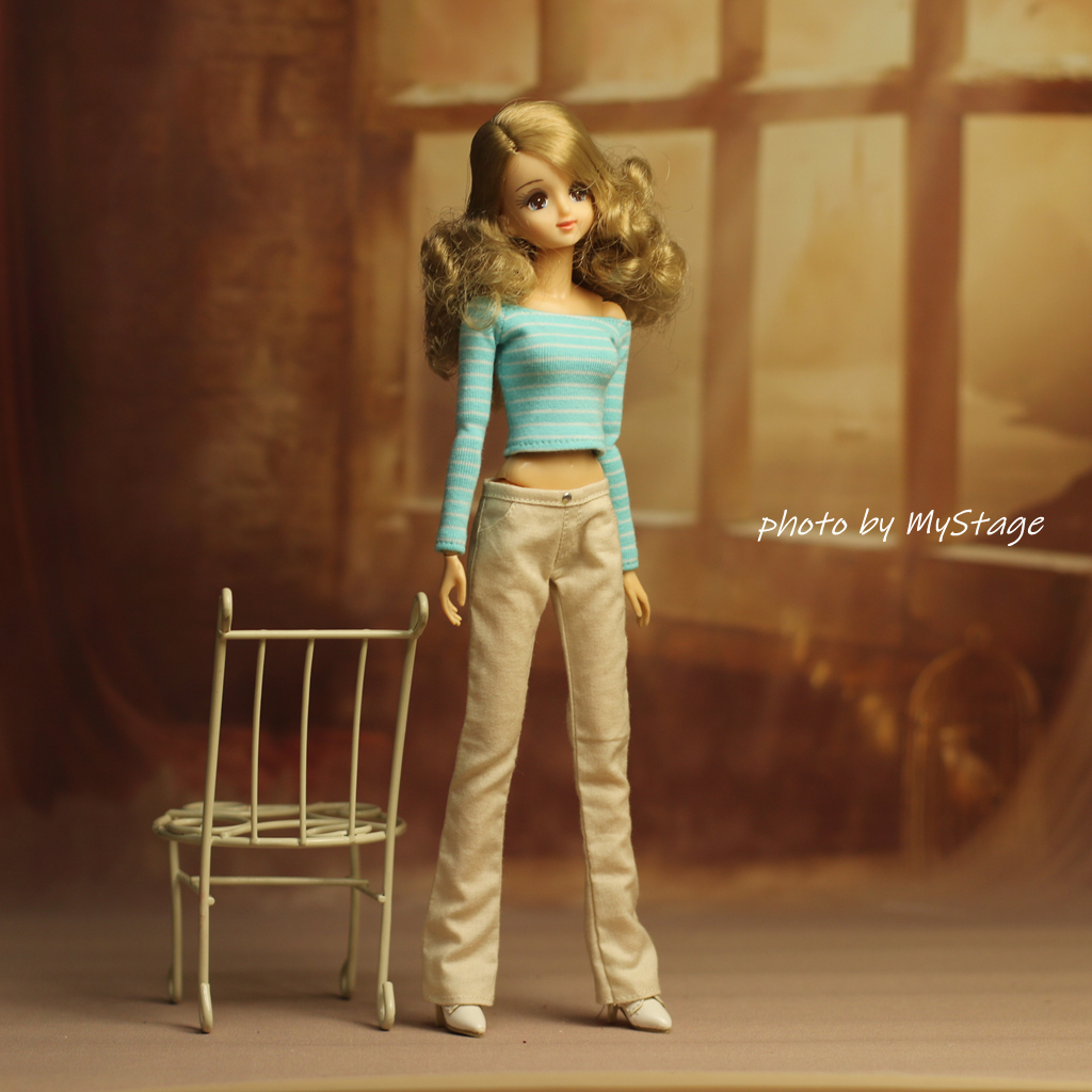 人形服msdr-25-4837ボーダーフショルダーネック長袖Tシャツとスキニーパンツ(momoko用)拍卖