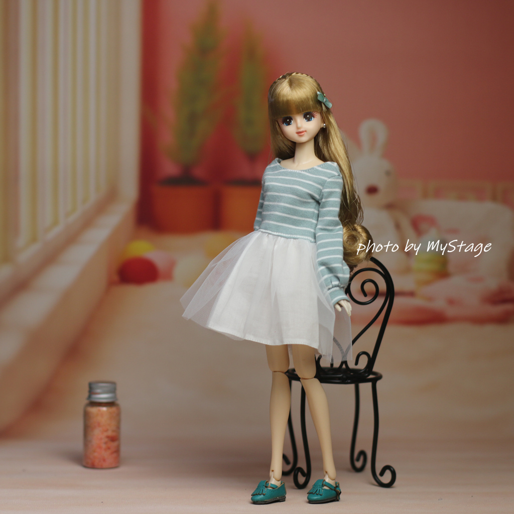 人形服msdr-24-4998 若緑ボーダーバルーンスリーブワンピース (momoko、ジェニー、SAJボディ、OBITSUボディ)拍卖