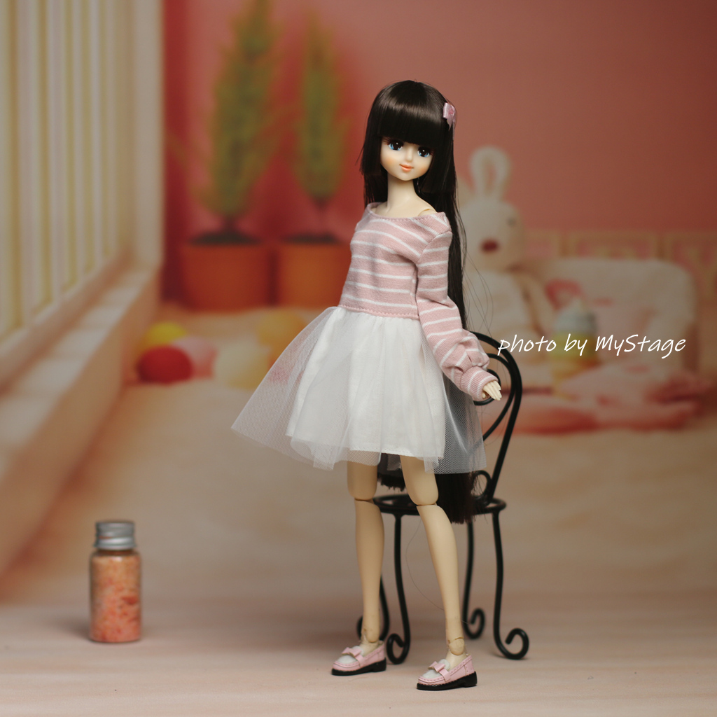 人形服msdr-24-4997 ピンクボーダーバルーンスリーブワンピース (momoko、ジェニー、SAJボディ、OBITSUボディ)拍卖