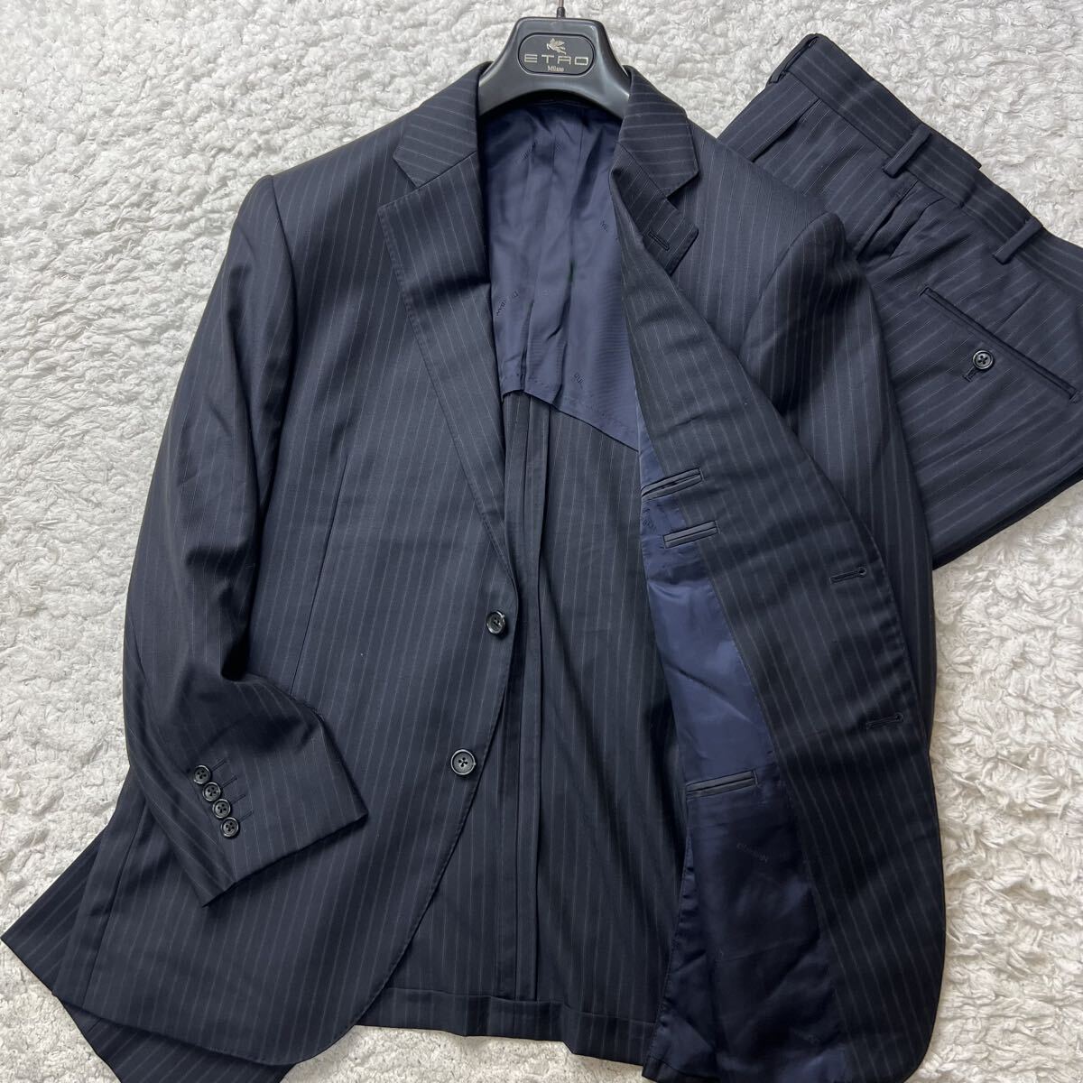 高級感が際立つ/極美品◎【DURBAN/ダーバン】希少BB体 LoroPiana タスマニアン スーツセットアップ 上下 ストライプ柄 L相当拍卖