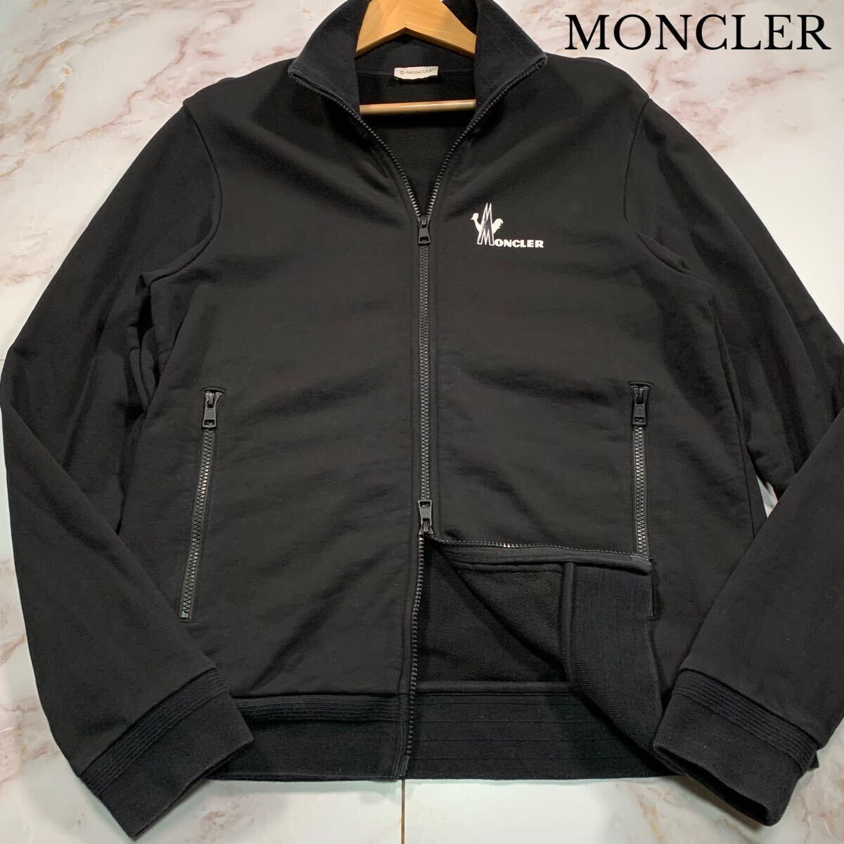 希少XLサイズ●MONCLER モンクレール ワンポイントロゴ ダブルジップ ハイネック トラック ジャケット ブルゾン メンズ ブラック拍卖