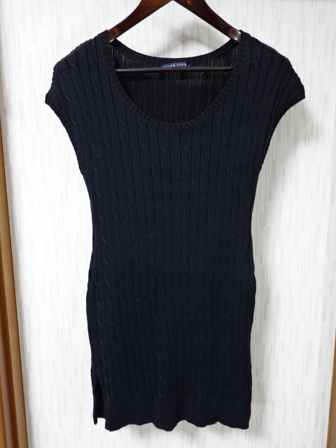 ●RALPH LAUREN ラルフローレン コットン ケーブルニットワンピース M 黒●0821●拍卖