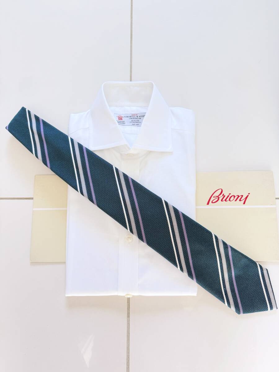 ■ 新品 Brioni ブリオーニ 定価 4万0,700円 永久定番 ターコイズブルー レジメン シルク タイ ネクタイ スーツ マリネッラ kiton シャルベ拍卖