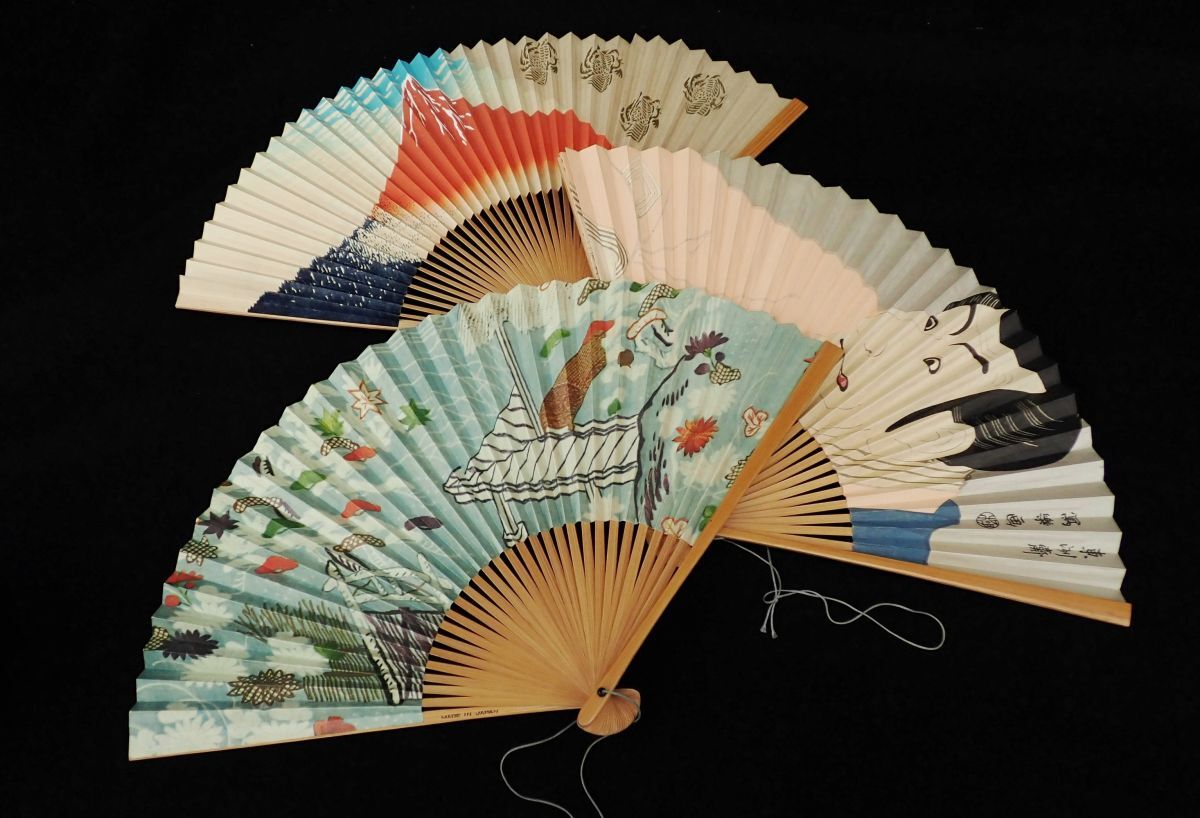 ▲JAL 日本航空 扇子 3点▲写楽/富士山/昭和レトロ/企業物/消費税0円拍卖