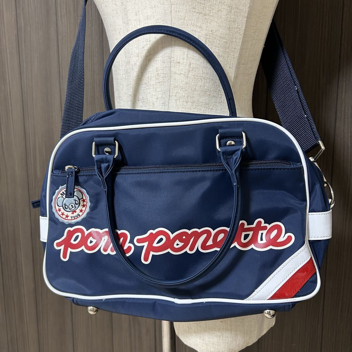 POM PONETTE ポンポネット ボストンバッグ ネイビー 拍卖