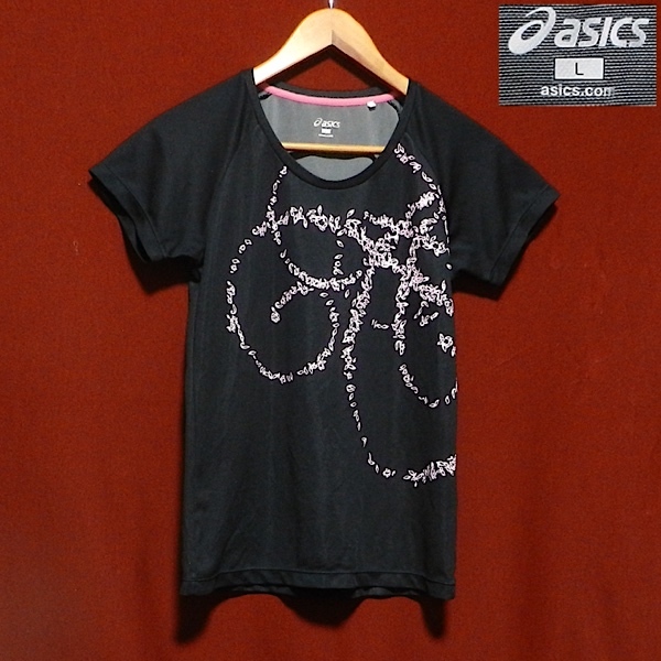 asics アシックス スリムフィット ラグラン Tシャツ スポーツウェア トレーニングウェア 桜花びら 黒 / ピンク L 美品拍卖