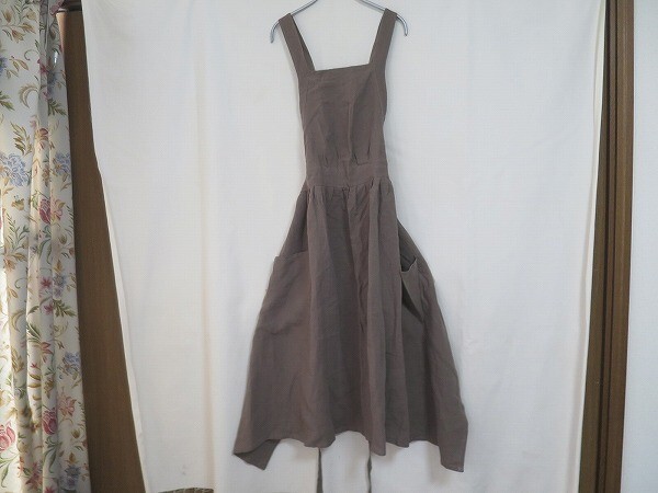 未使用 ジュビリー 天然リネン100% プレーンカラードレスエプロン拍卖