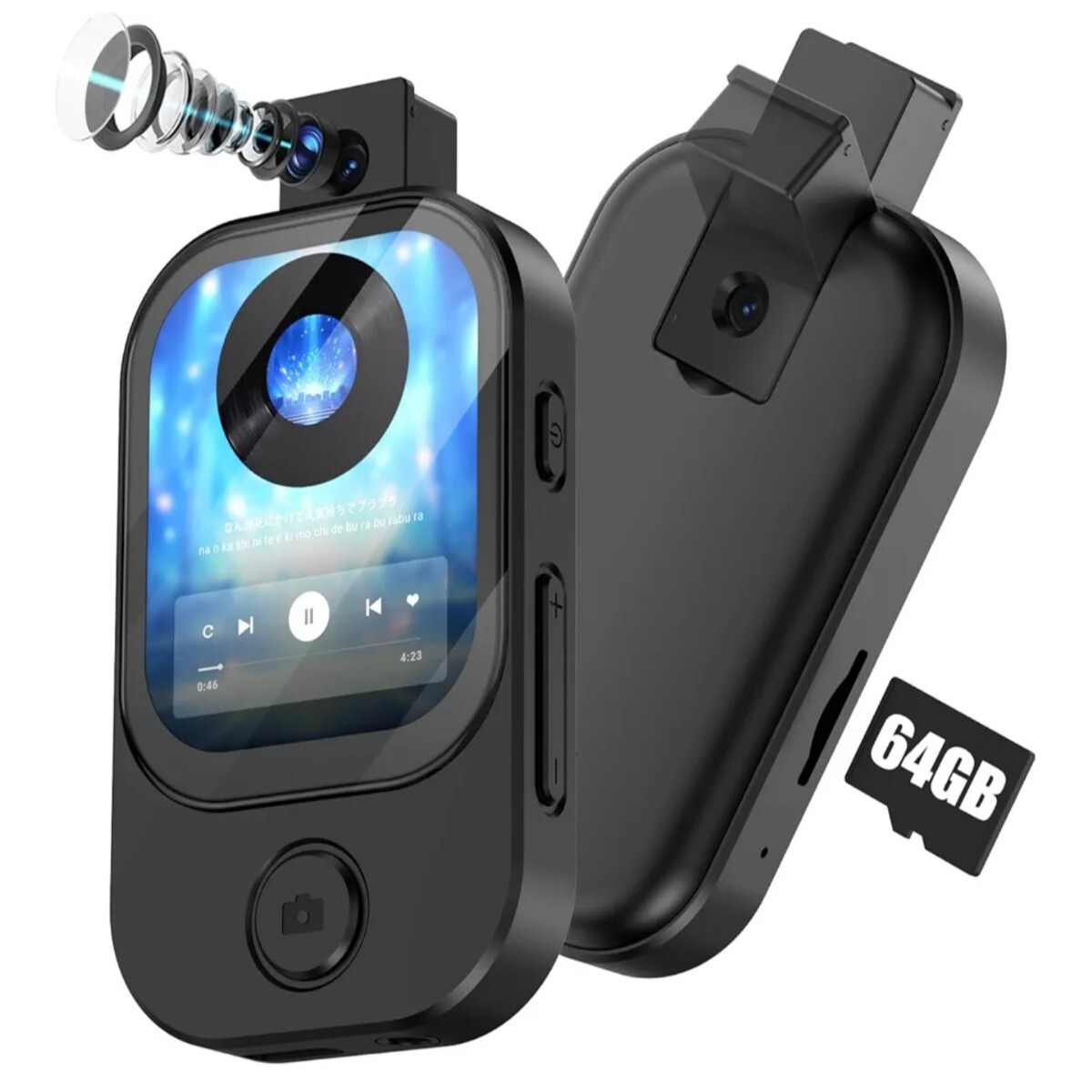 MP3プレーヤー 64GB 大容量 HIFI音質  180°回転カメラ ポータブルデジタルプレーヤー拍卖