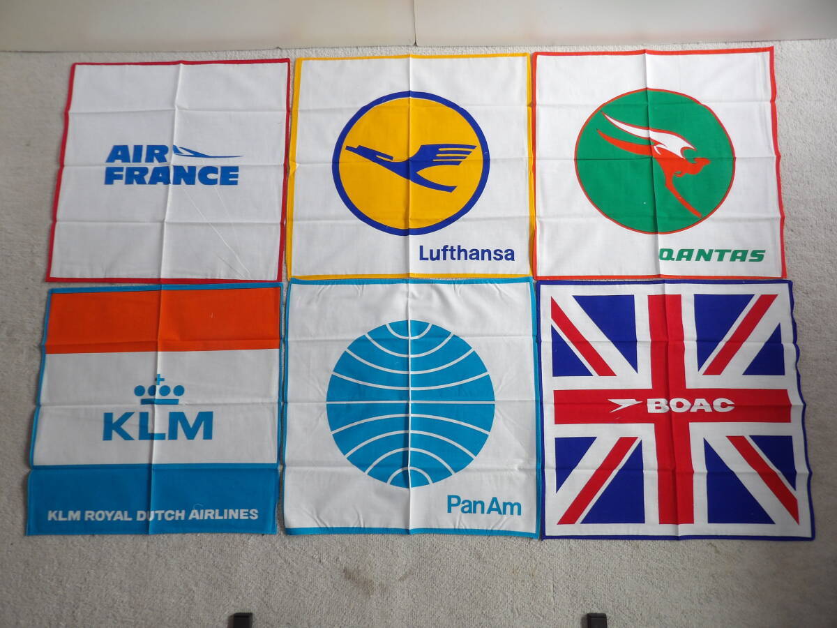エアーラインスカーフ 6枚セット エアーフランス ルフトハンザ KLM パンナム ルフトハンザ 英国航空 新品拍卖