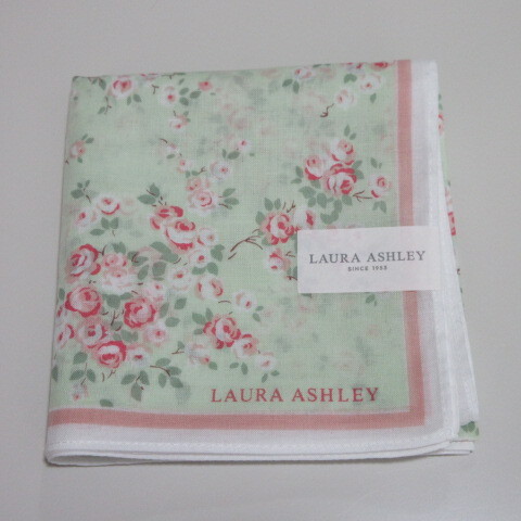 レディースハンカチ【LAURA ASHLEY】ローラアシュレイハンカチ 花柄/ライトグリーン拍卖