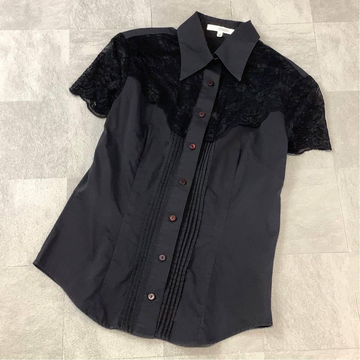 ルーマニア製 良品 NARACAMICIE ナラカミーチェ フラワーレース 半袖 シャツ レディース 0サイズ Sサイズ ブラック 抜群なシルエット拍卖