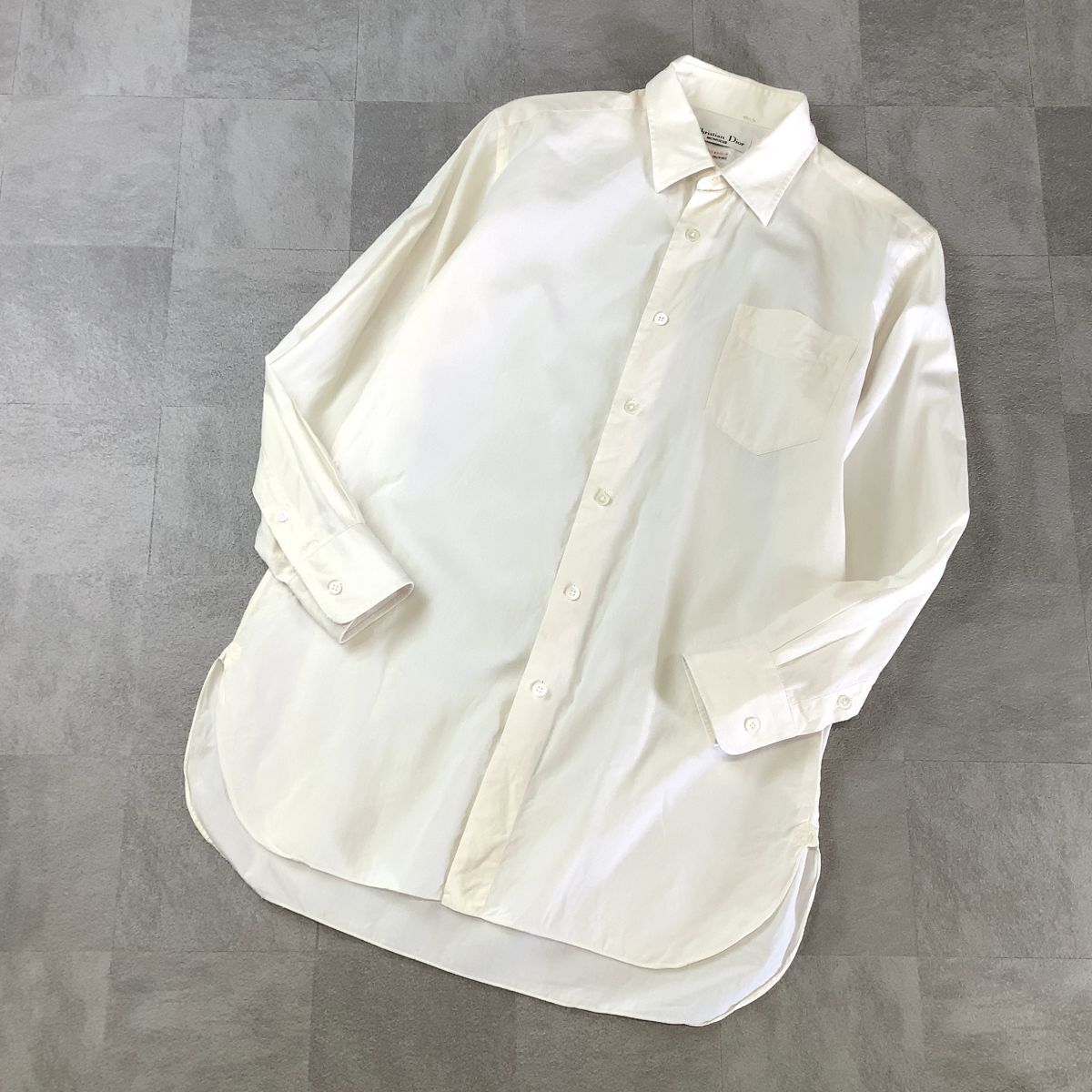 90‘s Christian Dior クリスチャンディール 総柄 シャドーロゴ 長袖シャツ メンズ ML相当 オフホワイト拍卖