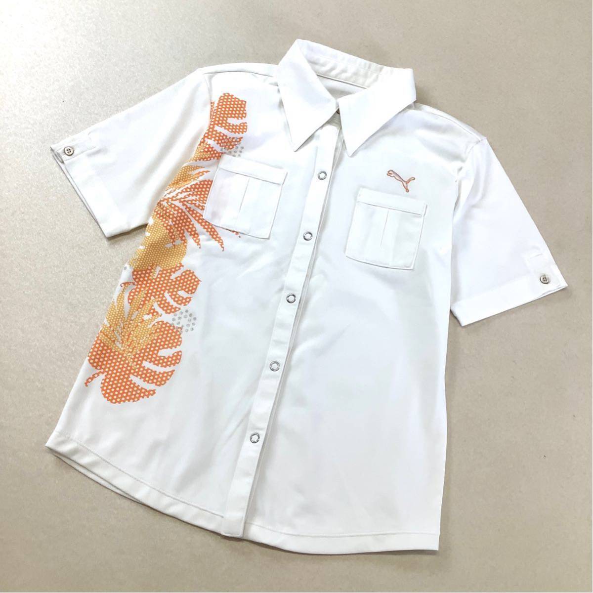 良品 PUMA GOLF プーマ ゴルフ 半袖 スナップボタン 花柄 シャツ レディース ホワイト golf拍卖