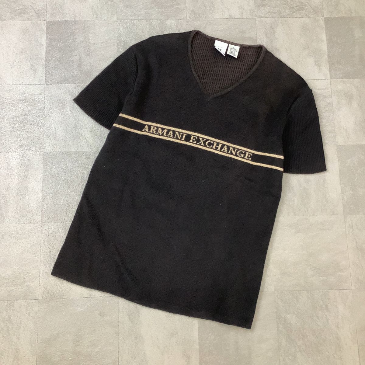 ARMANI Exchange AX アルマーニエクスチェンジ vネック ロゴ 半袖 リブニット レディース M拍卖