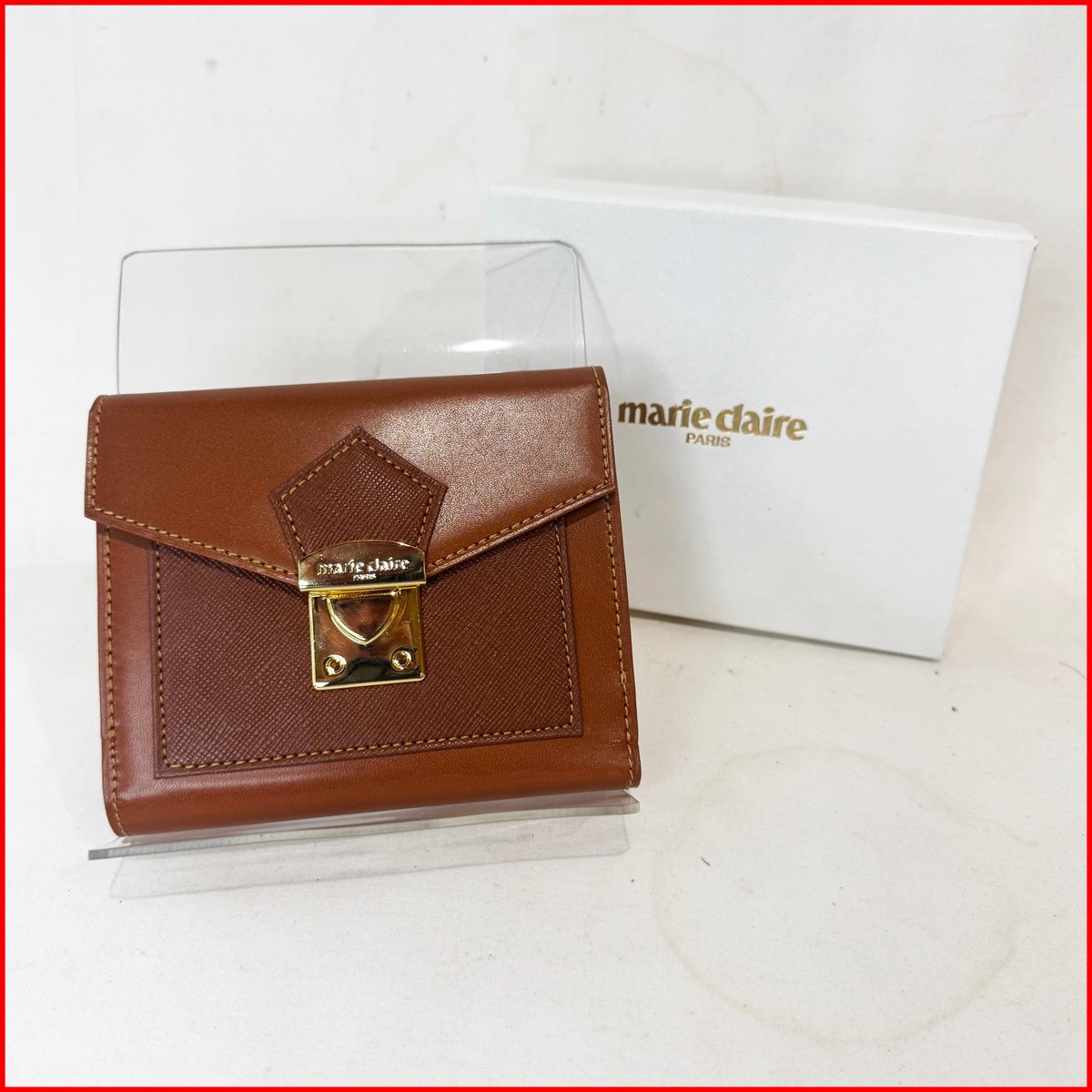 中古●marie claire/マリクレール 2つ折り財布●小銭入れ付き 札入れ2か所 ブラウン系 レディース ややスレあり 札幌拍卖