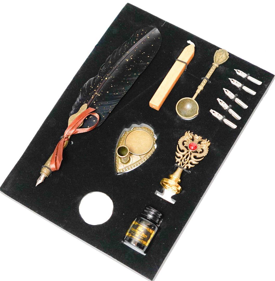 羽ペン アンティーク 羽根ペン 羽毛ペン ハリーポッター 黒豪華【現物撮影】拍卖