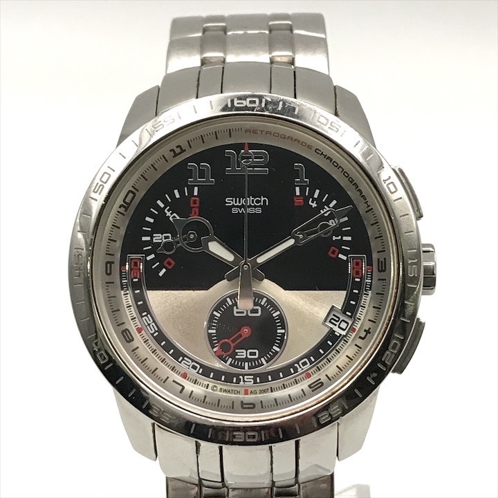 良品 Swatch スウォッチ アイロニー クロノ クオーツ 腕時計 ウォッチ アナログ メンズ シルバー ブラック a9707拍卖