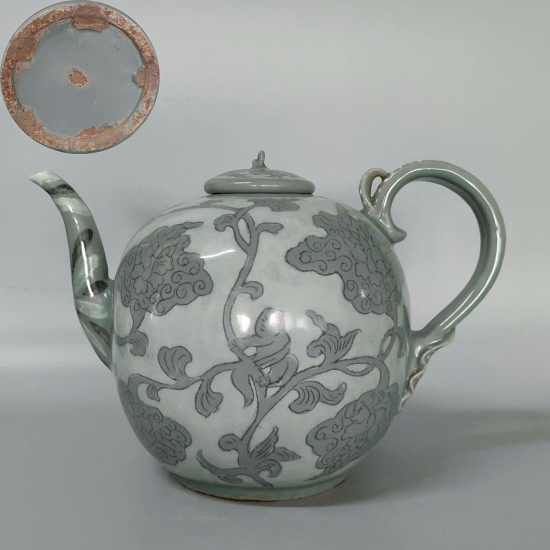 ▼渡鶴羽▼R895コレクター放出 朝鮮古美術 高麗磁 李朝時代 古高麗 高麗青磁象嵌童子水注拍卖