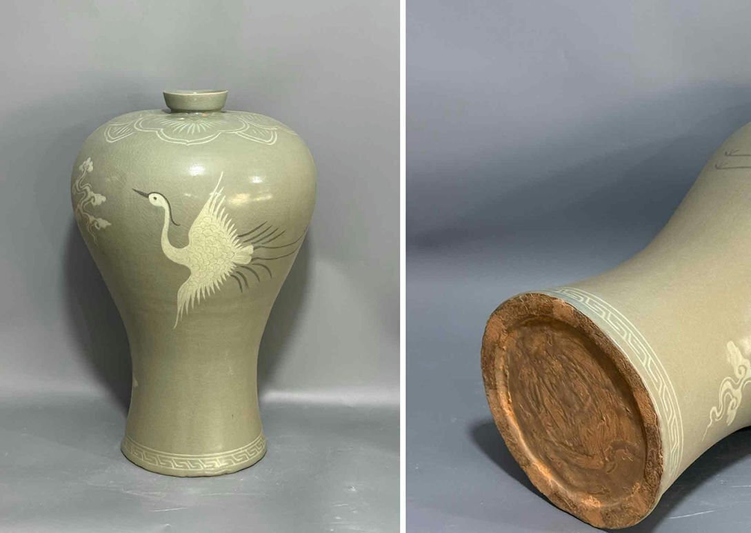 ▼渡鶴羽▼R889コレクター放出 朝鮮古美術 高麗磁 李朝時代 古高麗 高麗青磁大梅瓶拍卖