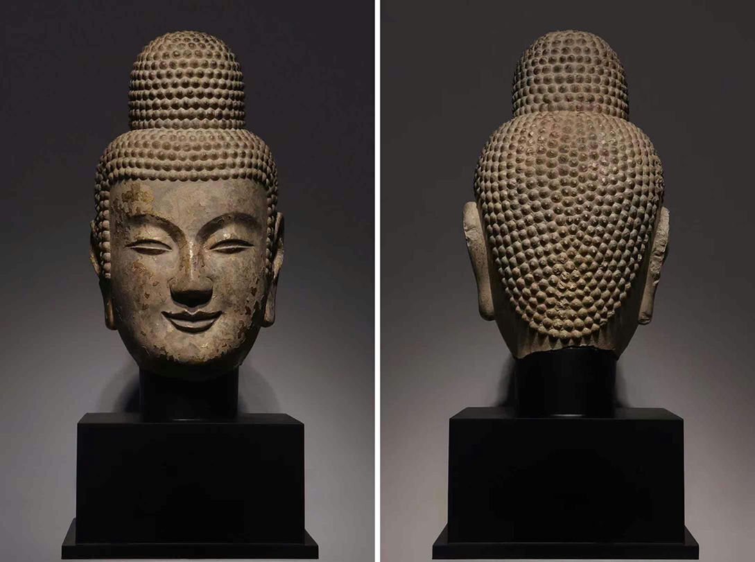 ▼渡鶴羽▼R741大魏時代 青石塗金仏首 青石細工彫刻★仏教古美術★仏像★細密細工★廃寺旧蔵★廃寺買出品拍卖