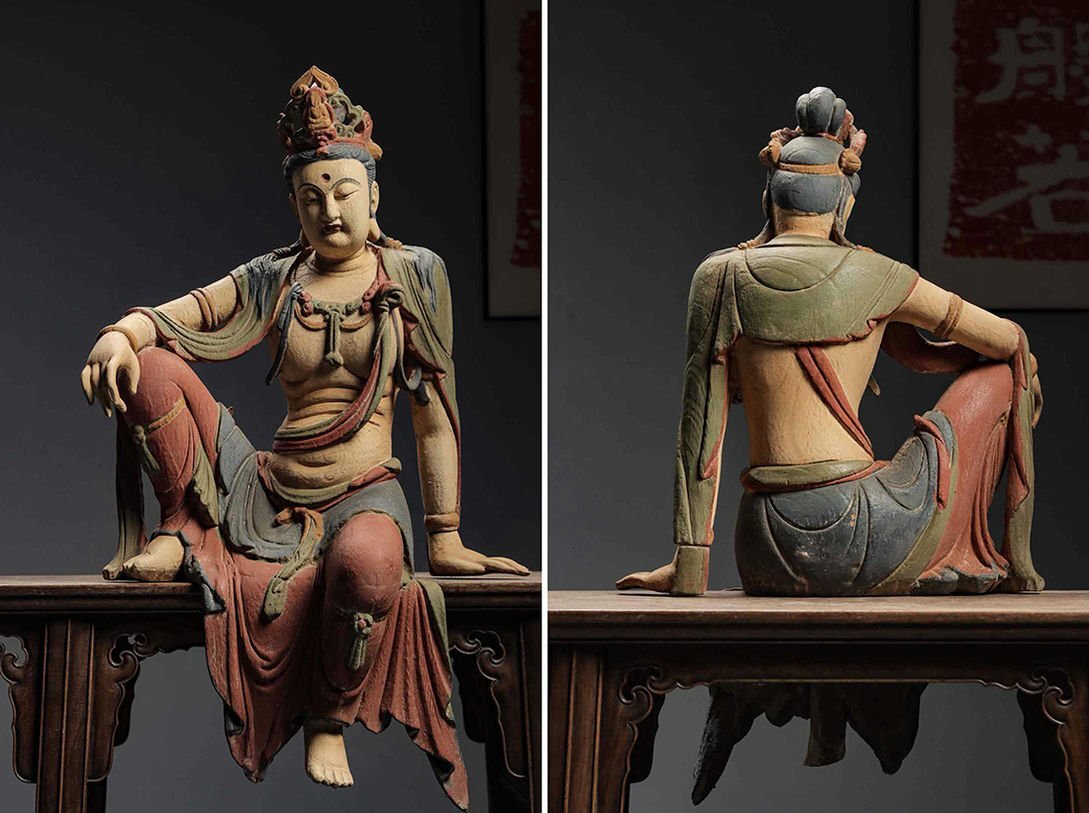 ▼渡鶴羽▼R9614宋時代 楠木木彫彩絵 自在観音造像 細工彫刻★仏教古美術★仏像★細密細工★廃寺旧蔵★廃寺買出品拍卖